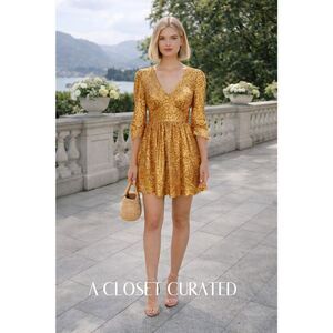 Manoush Disco Sequin Mini Dress Medium Gold NWT